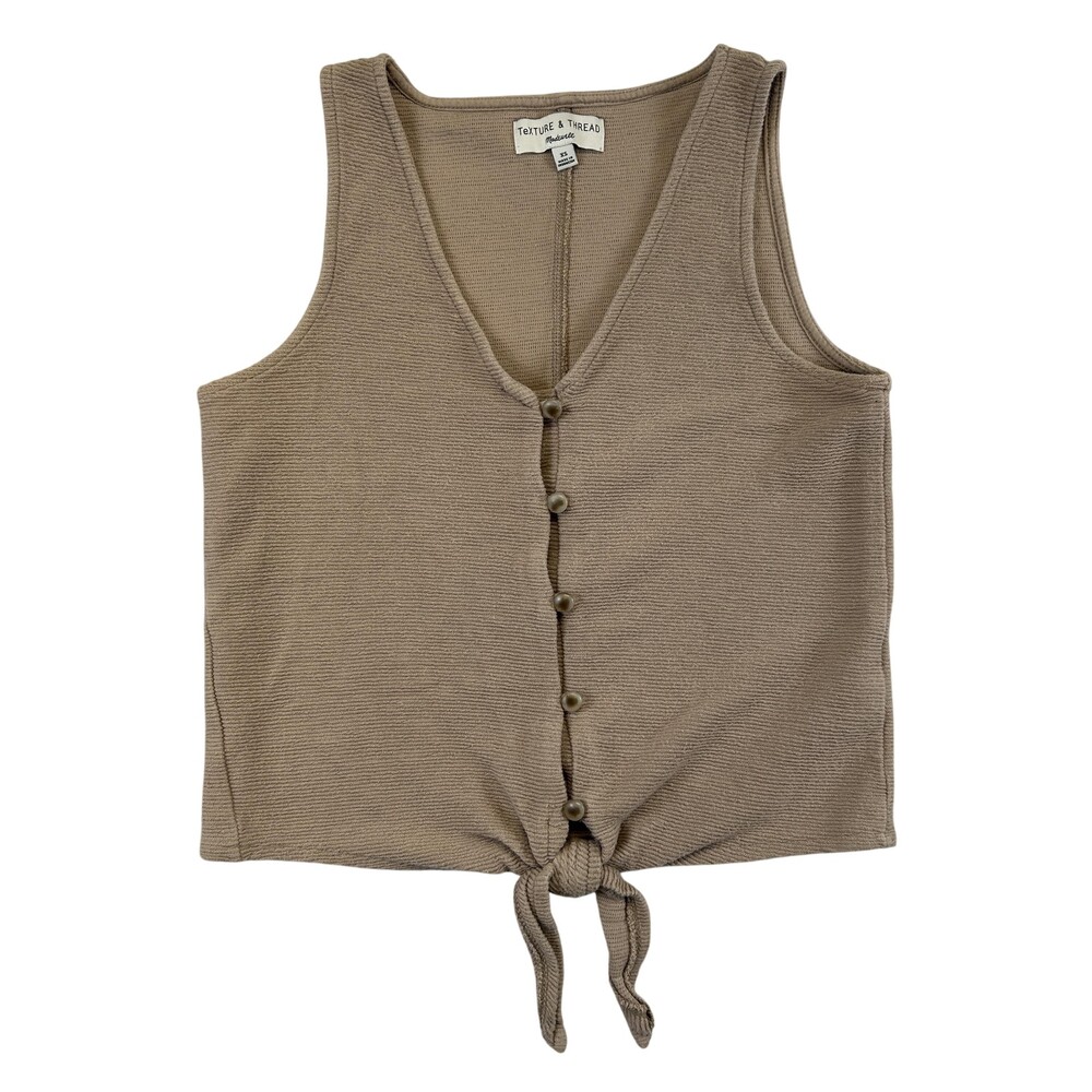 Madewell Sweater Vest Womens XS Beige Texture & Thread Button Tie Front Knit